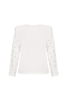 Wingcott-Ekru Taş İşlemeli Vatkalı Uzun Kollu Tişört-T-Shirts-2-Milagron.com