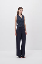 Wingcott-Lacivert Çift Pileli Geniş Kesim Pantolon-Pantolon-2-Milagron.com