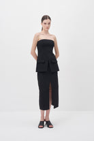 Wingcott-Siyah Yırtmaç Detaylı Fit Form Midi Krep Etek-Etek-4-Milagron.com