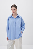 Wingcott-Taş İşlemeli Mavi Oversize Gömlek-Gömlek-3-Milagron.com