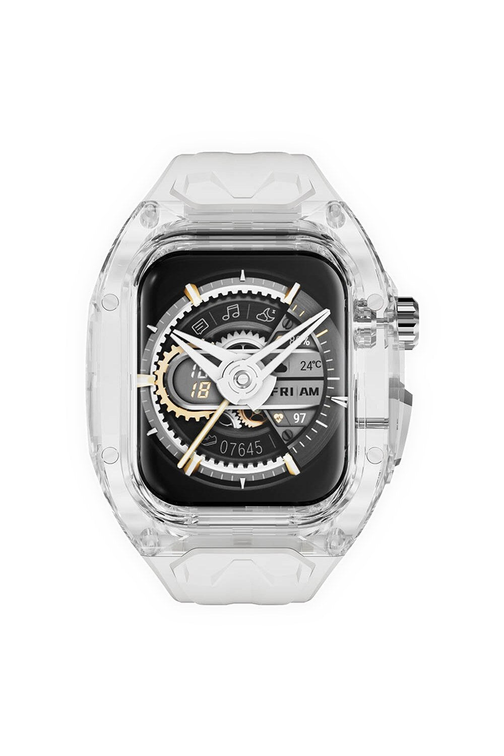 Apple Watch 44 Mm Uyumlu Şeffaf Kasa Koruyuculu Kauçuk Kordon - 1