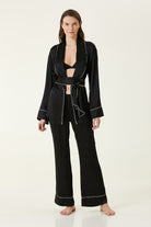 Zau-İpek Sabahlıklı 3'lü Siyah Kadın Pijama Set-Pijama Takımı-1-Milagron.com