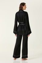 Zau-İpek Sabahlıklı 3'lü Siyah Kadın Pijama Set-Pijama Takımı-6-Milagron.com