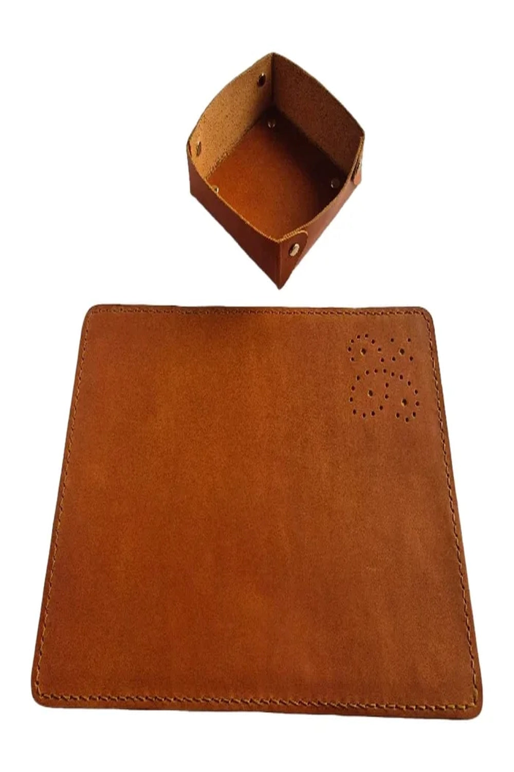 El Yapımı Hakiki Deri Mouse Pad & Masa Düzenleyici Seti - 0
