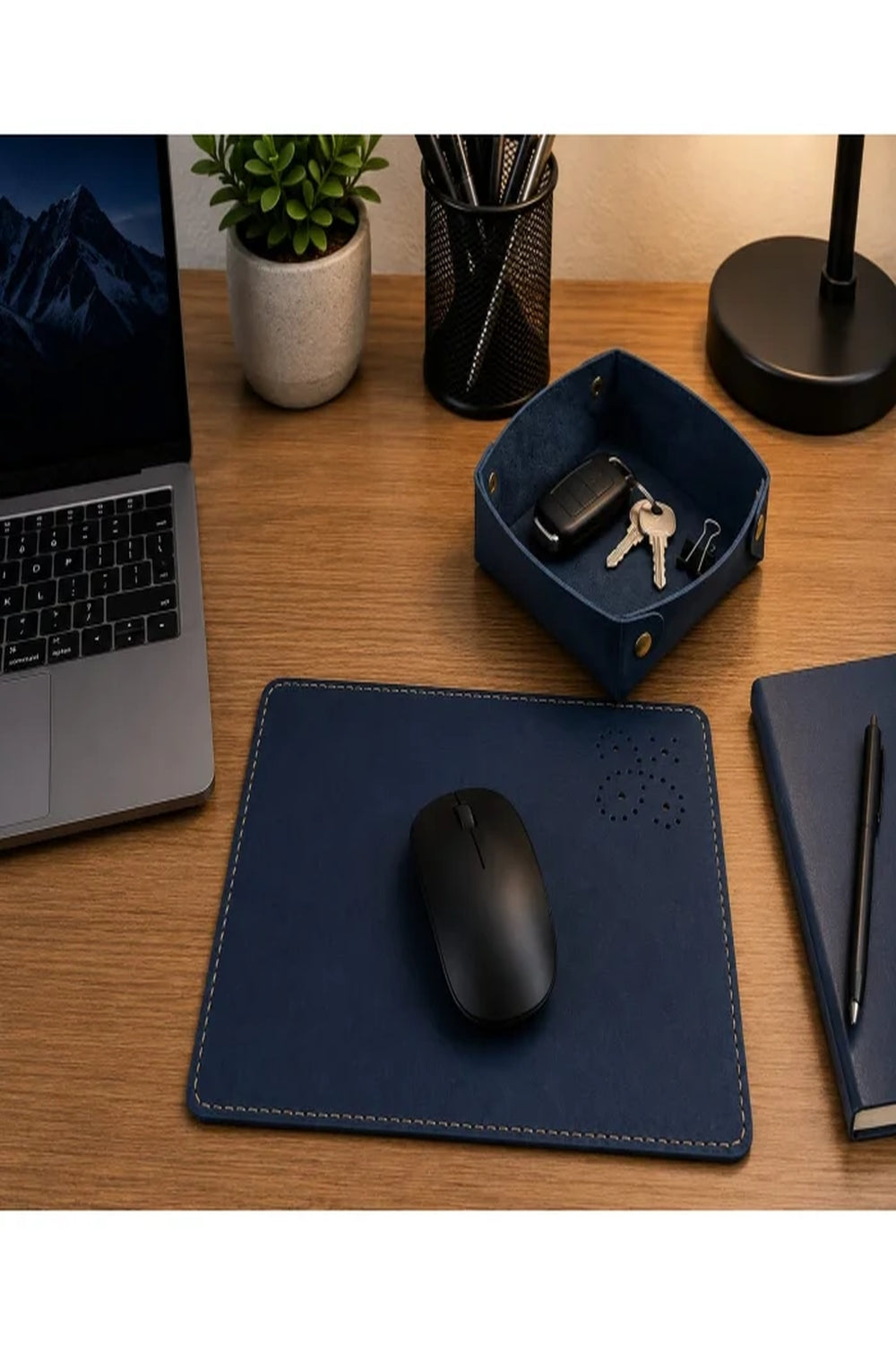 El Yapımı Hakiki Deri Mouse Pad & Masa Düzenleyici Seti - 3
