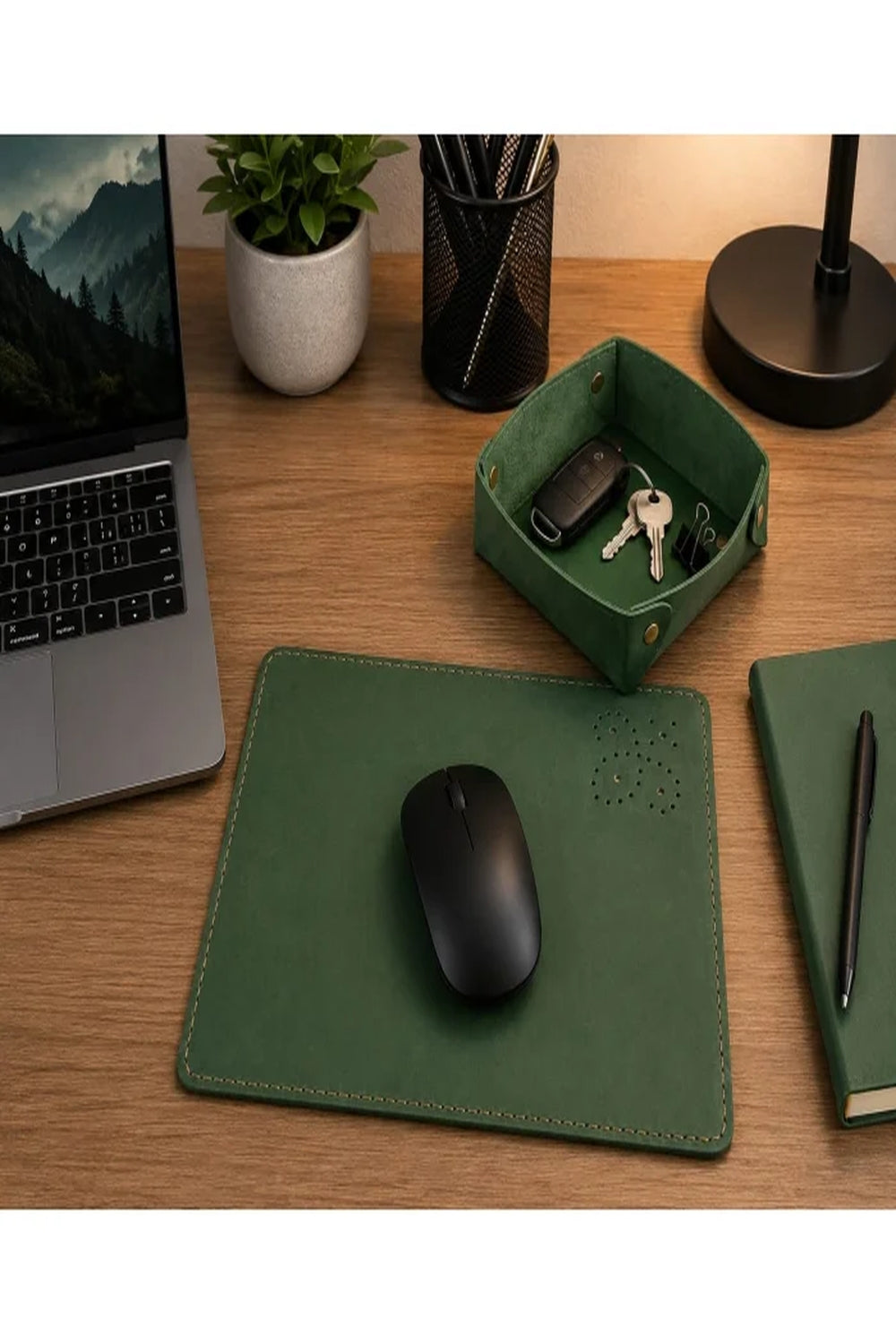 El Yapımı Hakiki Deri Mouse Pad & Masa Düzenleyici Seti - 5