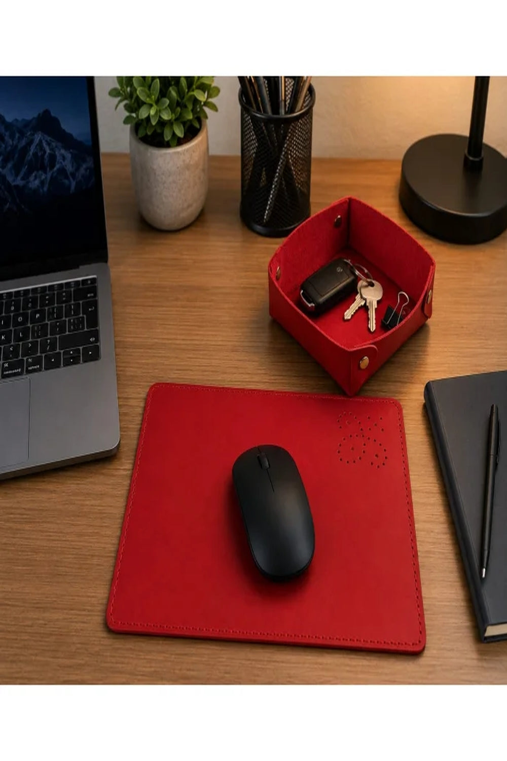 El Yapımı Hakiki Deri Mouse Pad & Masa Düzenleyici Seti - 7