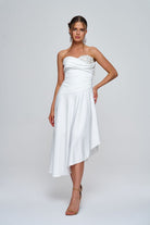 Zeynep Kaya-Asimetrik Kesim Beyaz Drape Detay Elbise-Elbise-1-Milagron.com