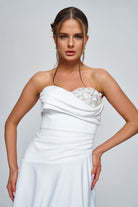 Zeynep Kaya-Asimetrik Kesim Beyaz Drape Detay Elbise-Elbise-2-Milagron.com