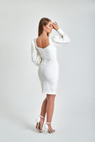 Zeynep Kaya-Beyaz Midi Boy Vücuda Oturan Krep Elbise-Elbise-2-Milagron.com