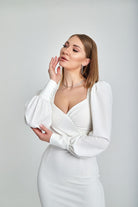 Zeynep Kaya-Beyaz Midi Boy Vücuda Oturan Krep Elbise-Elbise-3-Milagron.com