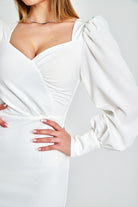 Zeynep Kaya-Beyaz Midi Boy Vücuda Oturan Krep Elbise-Elbise-4-Milagron.com