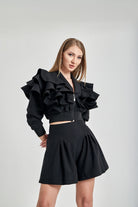 Zeynep Kaya-Geniş Paçalı Ribana Detay Siyah Şort-Şort-4-Milagron.com