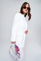 Keten Cep Kapaklı Beyaz Blazer Ceket - 2