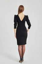 Zeynep Kaya-Vücuda Oturan Midi Çok Düğmeli Siyah Elbise-Elbise-4-Milagron.com