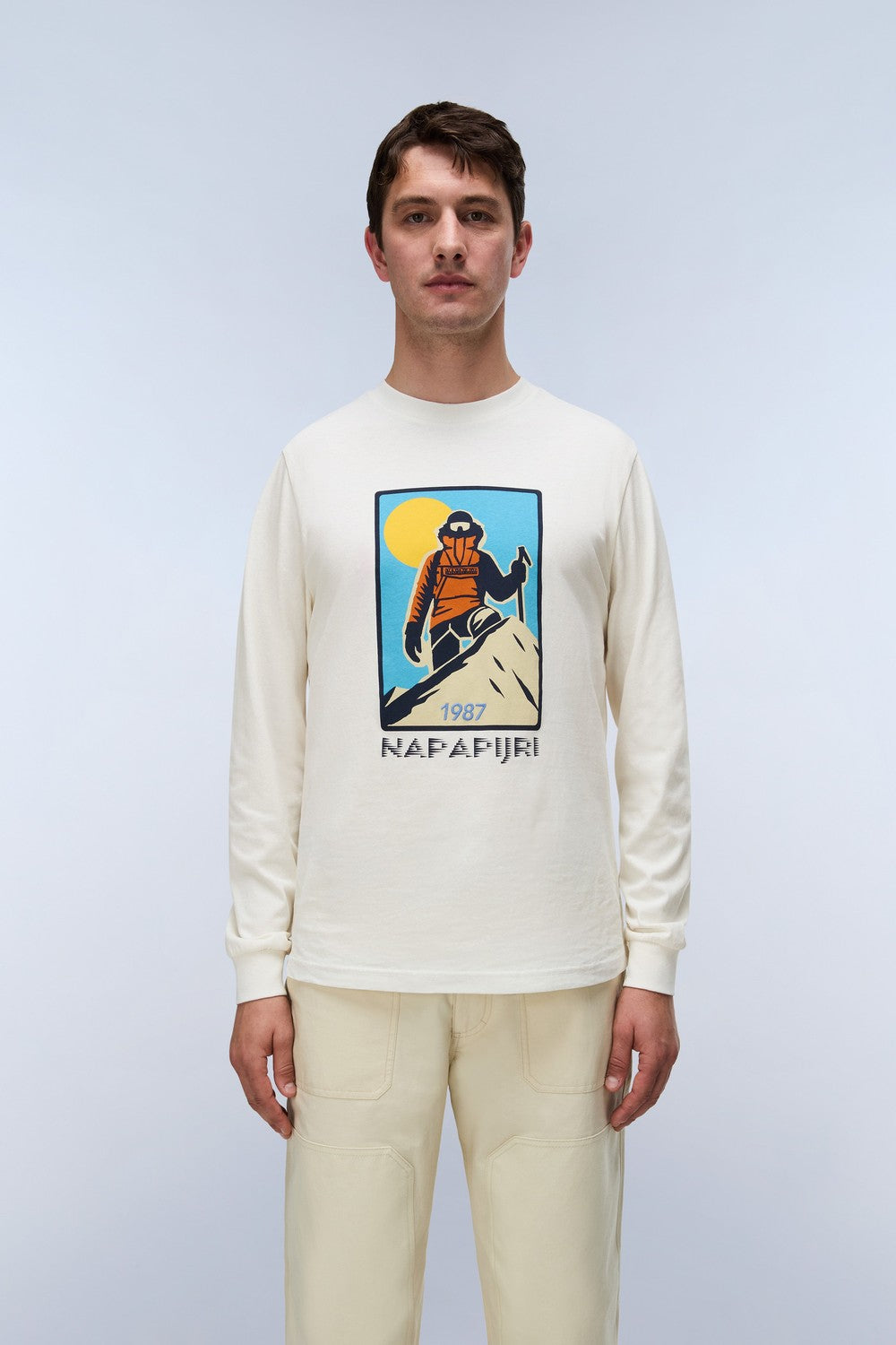 Napapijri-Tee Long-sleeve T-shirt / Beyaz Erkek T-shirt-T-Shirts-5-Milagron.com