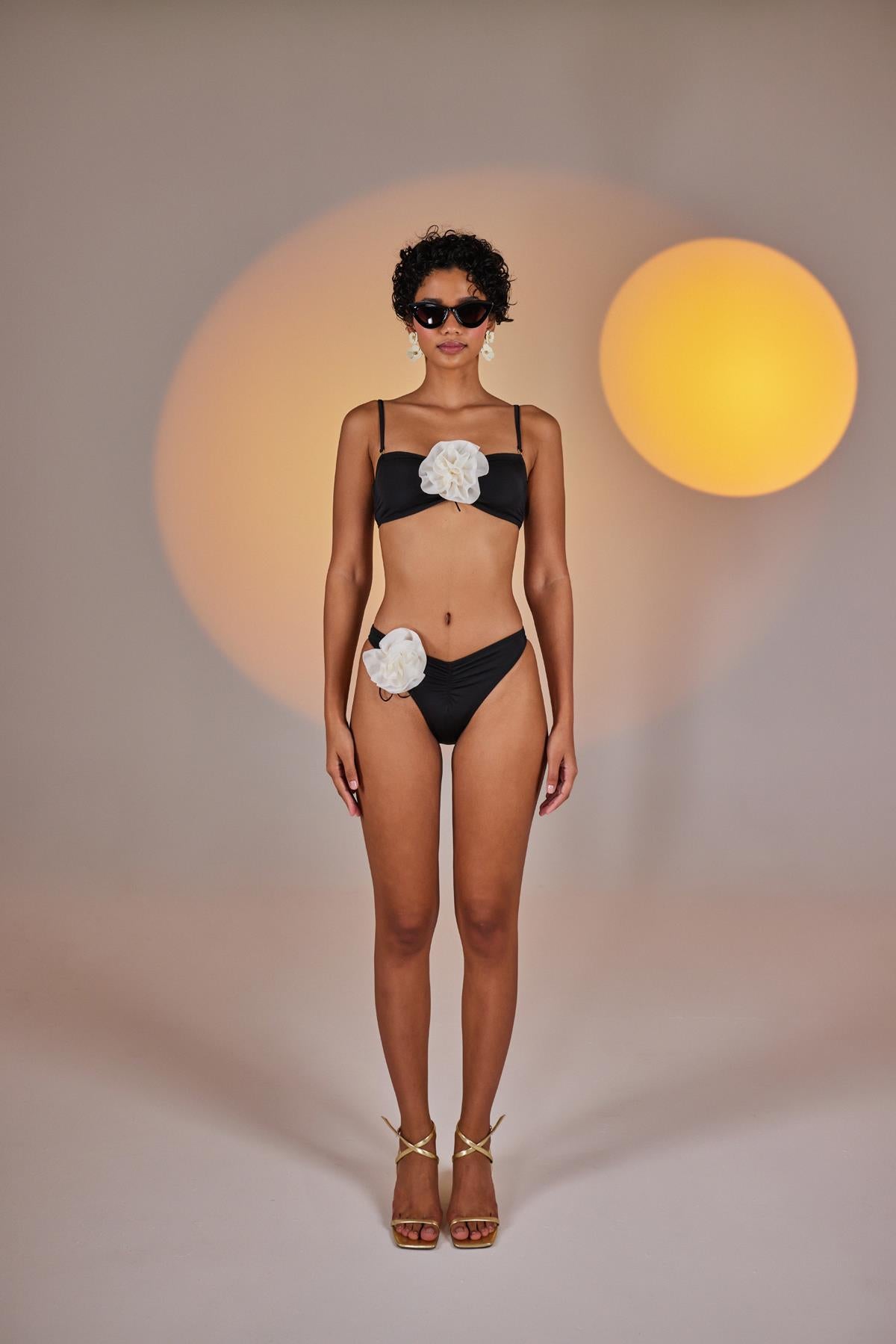 Çıkarılabilir Çiçek Detaylı Premium Sleek Bikini Altı Siyah