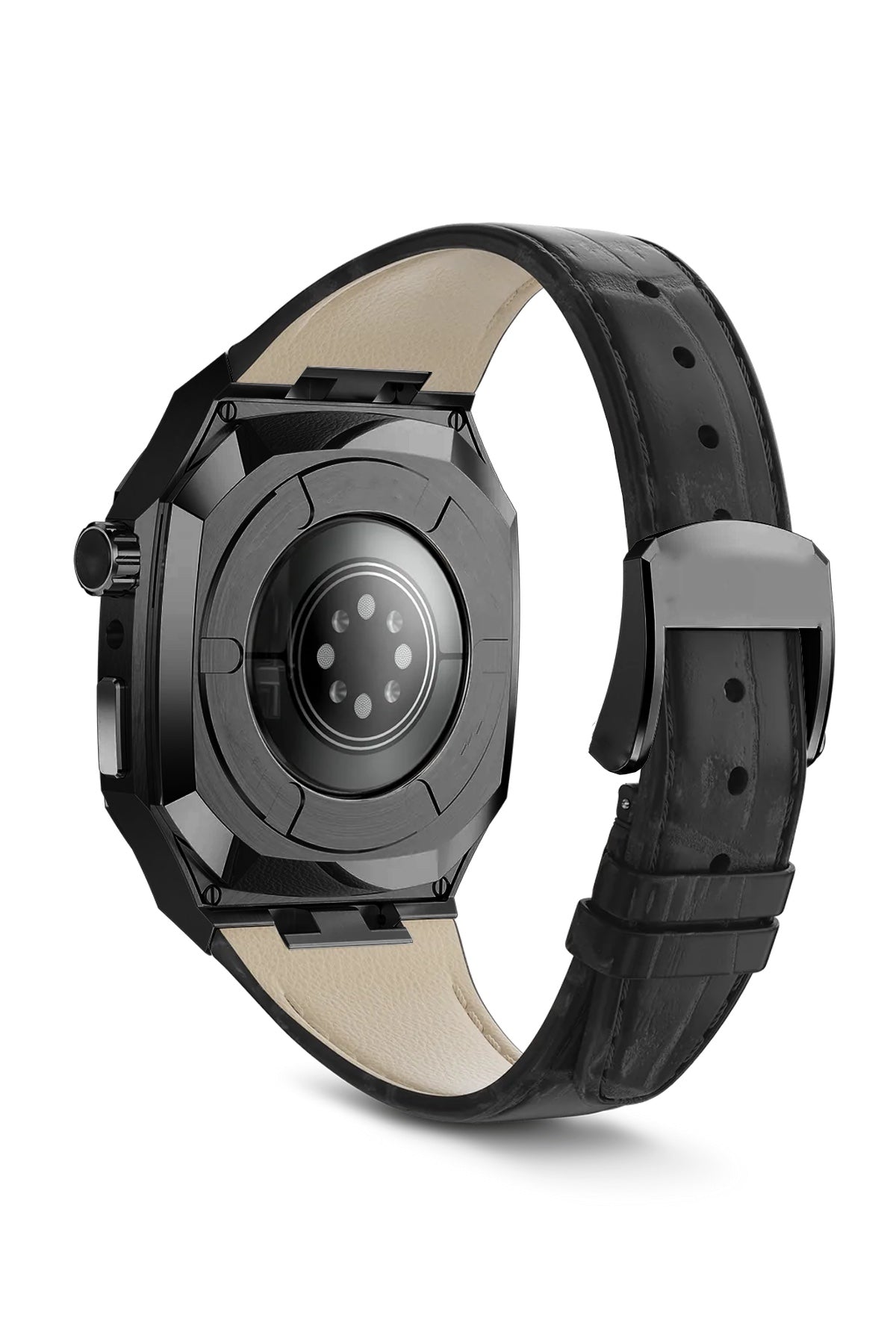 Apple Watch Uyumlu Belize Siyah Kasa Koruyucu Deri Kordon Siyah
