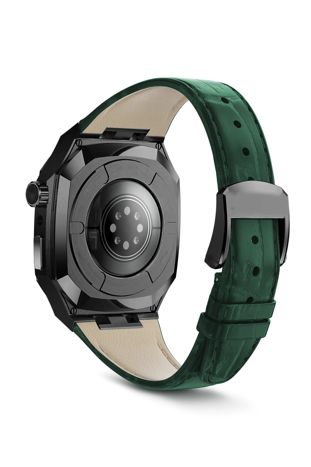 Apple Watch Uyumlu Belize Siyah Kasa Koruyucu Deri Kordon Yeşil
