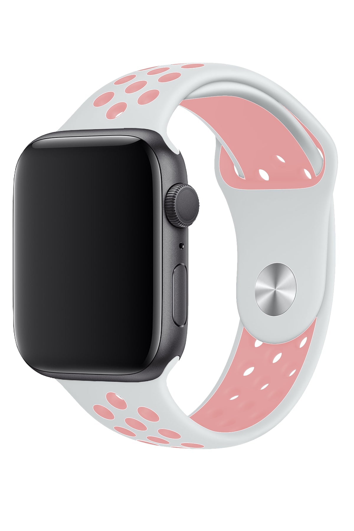 Apple Watch Uyumlu Silikon Delikli Spor Kordon Beyaz Kum Pembe