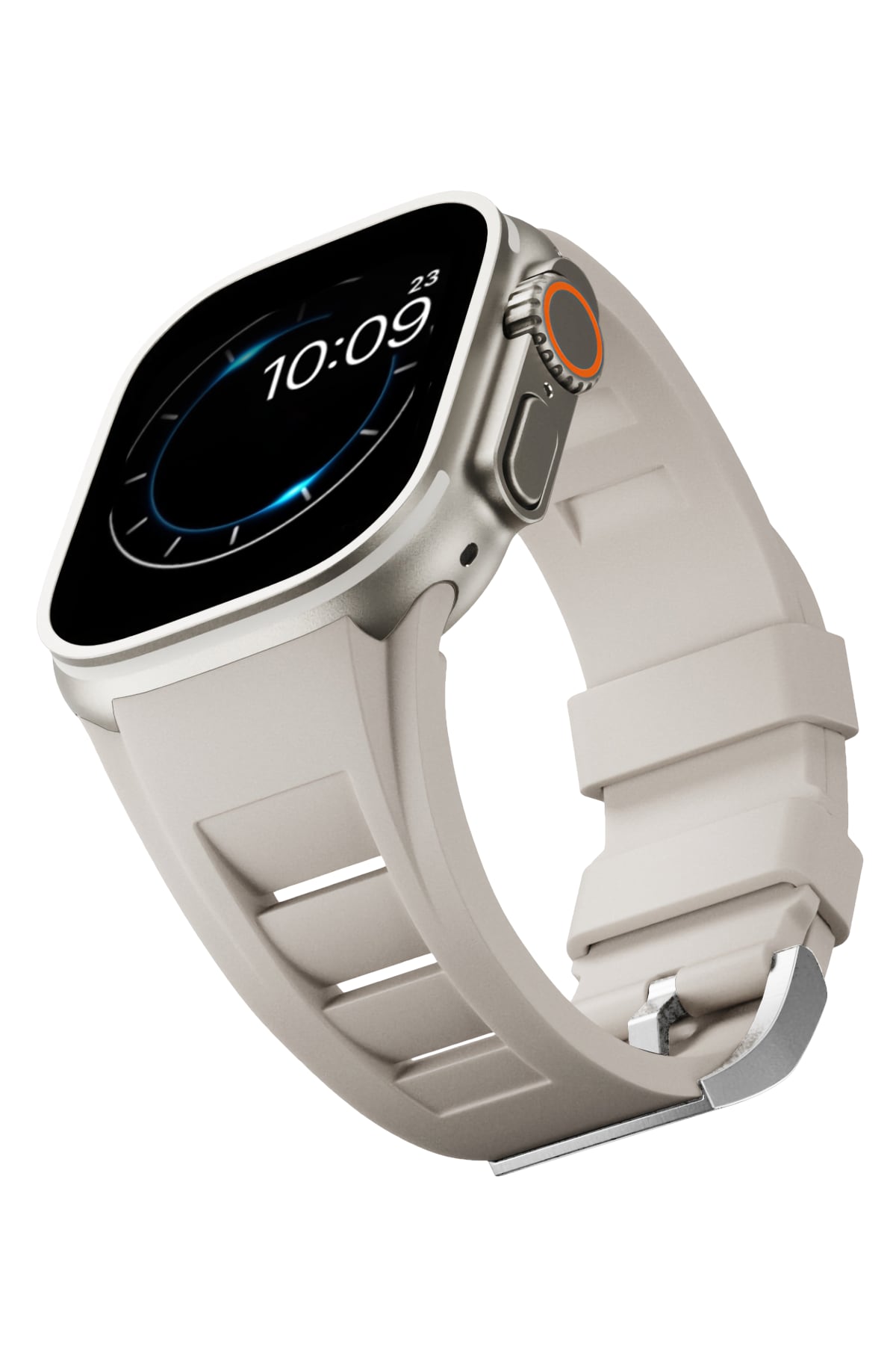 Apple Watch Ultra Uyumlu Terraflex Rubber Gümüş Tokalı Bej Kordon