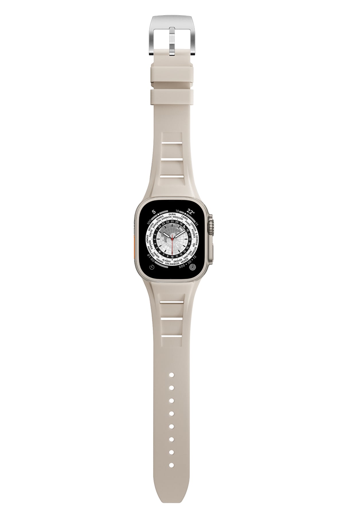 Apple Watch Ultra Uyumlu Terraflex Rubber Gümüş Tokalı Bej Kordon