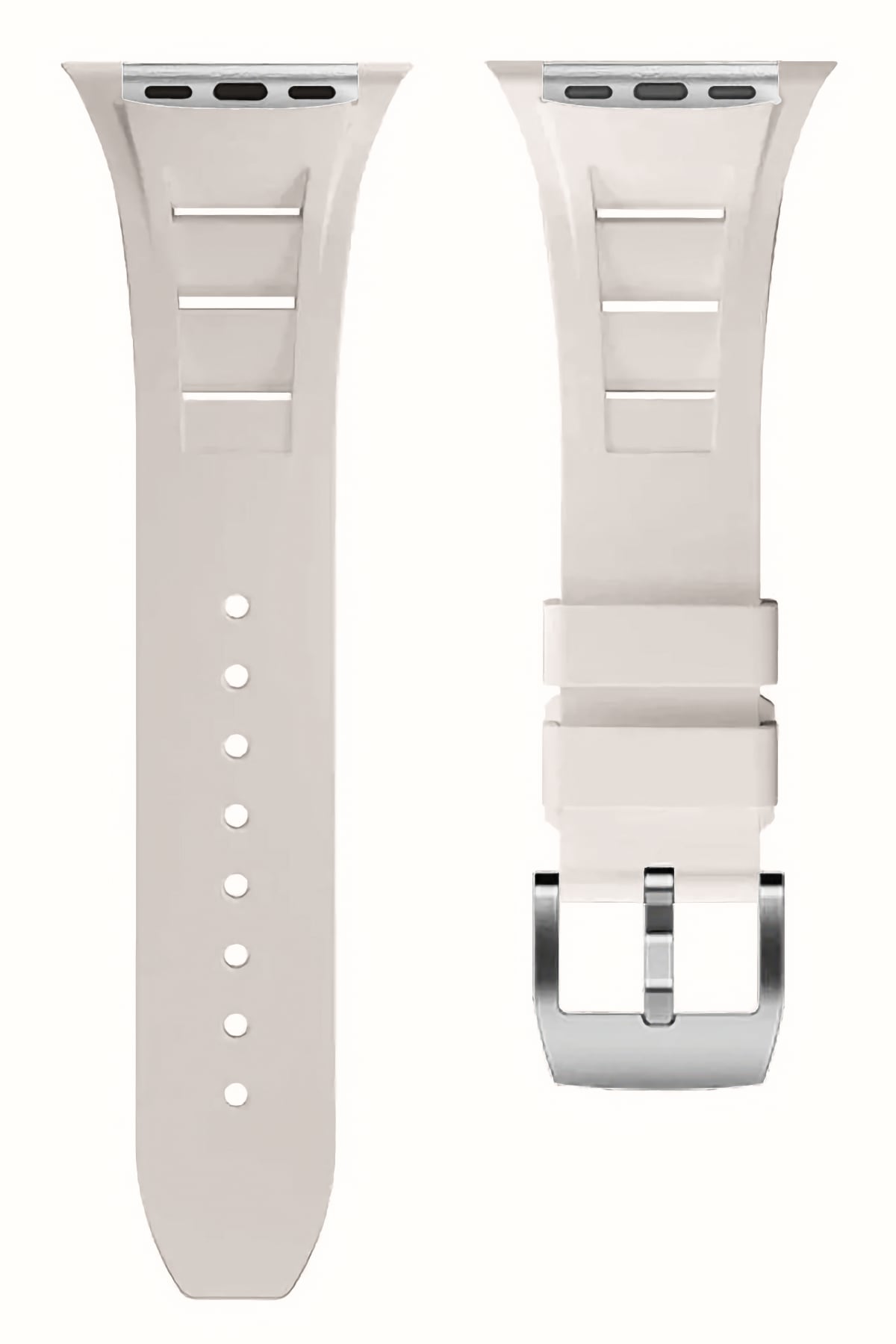 Apple Watch Ultra Uyumlu Terraflex Rubber Gümüş Tokalı Bej Kordon