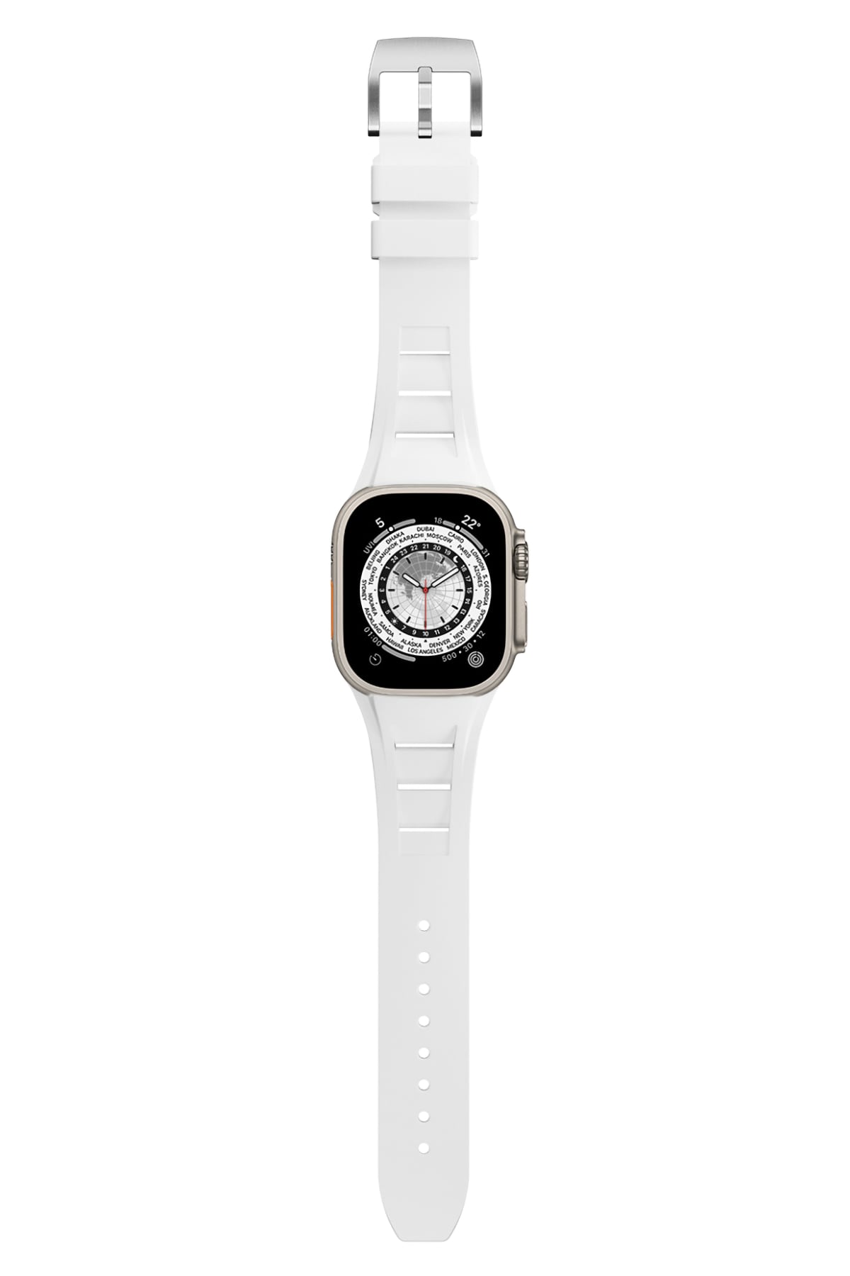 Apple Watch Ultra Uyumlu Terraflex Rubber Gümüş Tokalı Beyaz Kordon