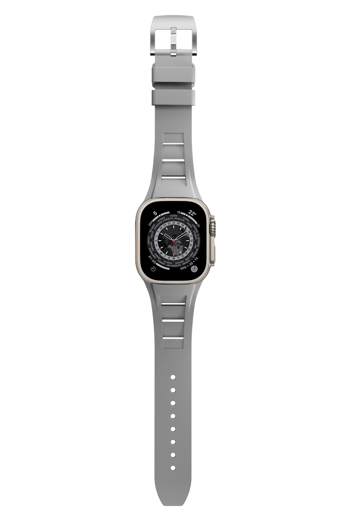 Apple Watch Ultra Uyumlu Terraflex Rubber Gümüş Tokalı Gri Kordon