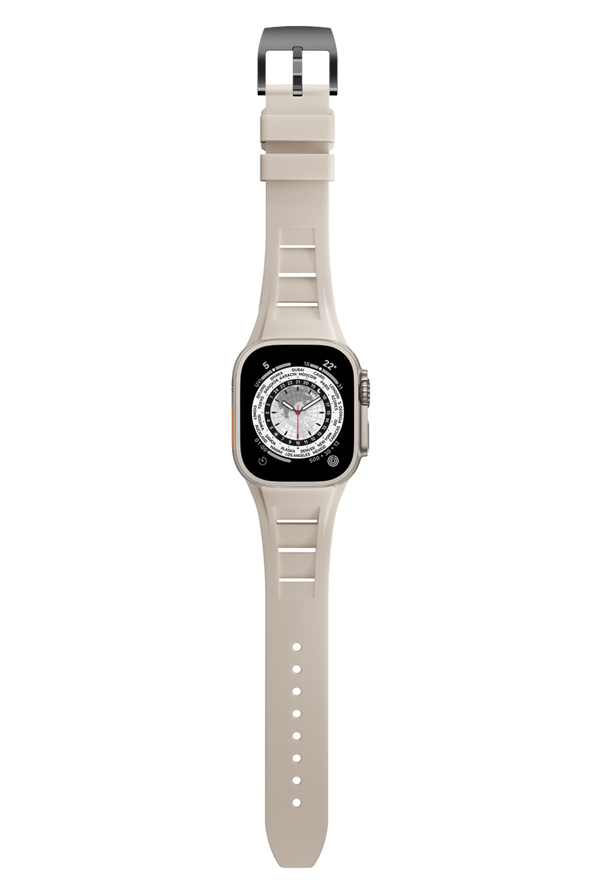 Apple Watch Ultra Uyumlu Terraflex Rubber Siyah Tokalı Bej Kordon
