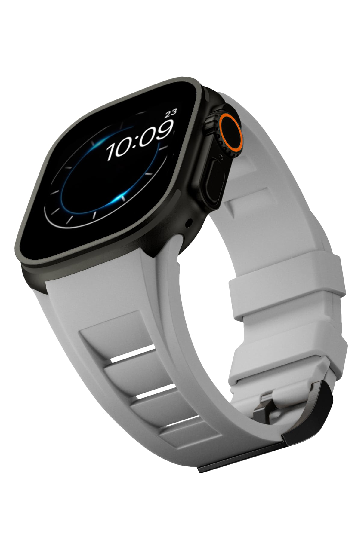 Apple Watch Ultra Uyumlu Terraflex Rubber Siyah Tokalı Gri Kordon