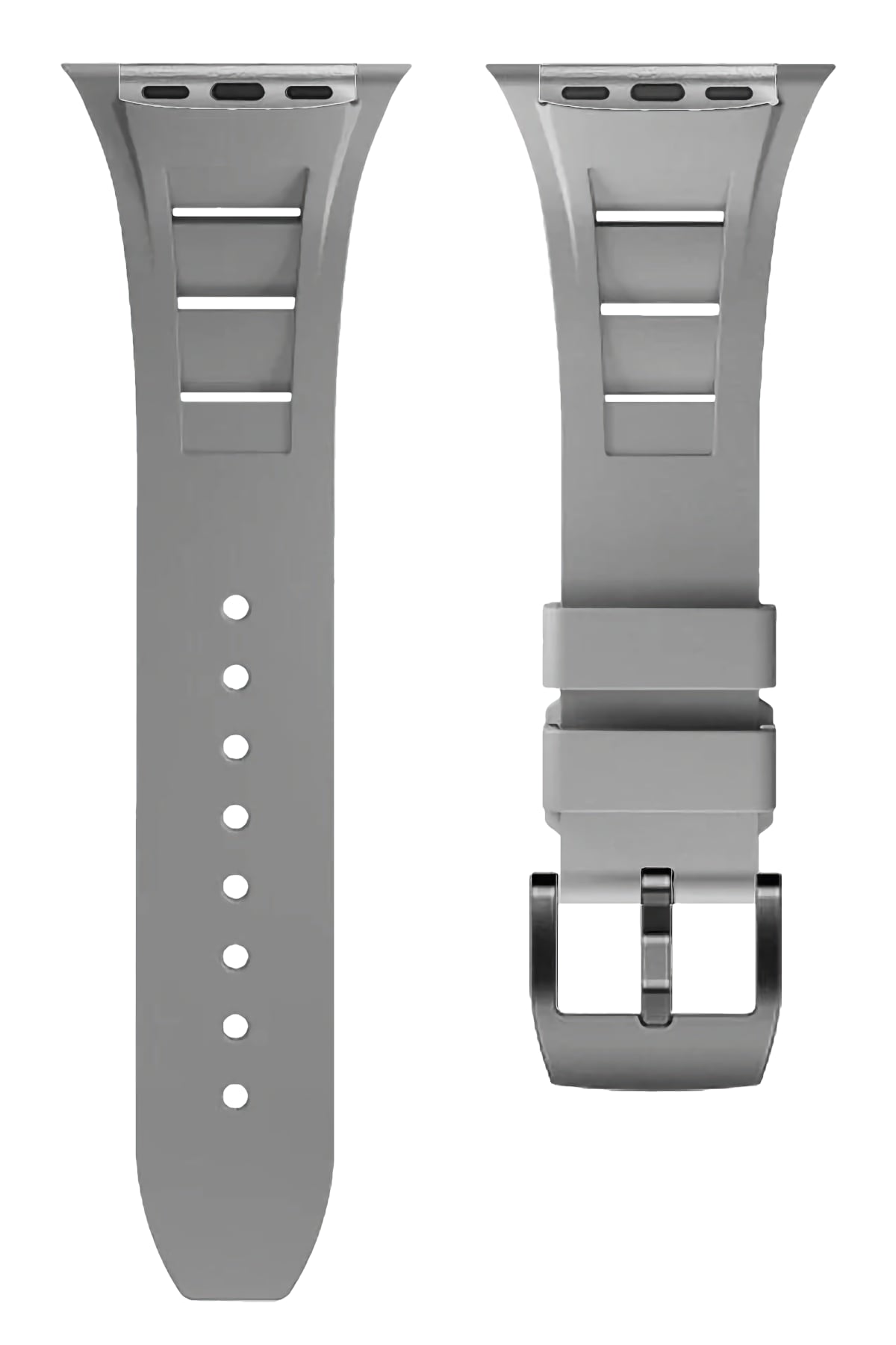 Apple Watch Ultra Uyumlu Terraflex Rubber Siyah Tokalı Gri Kordon