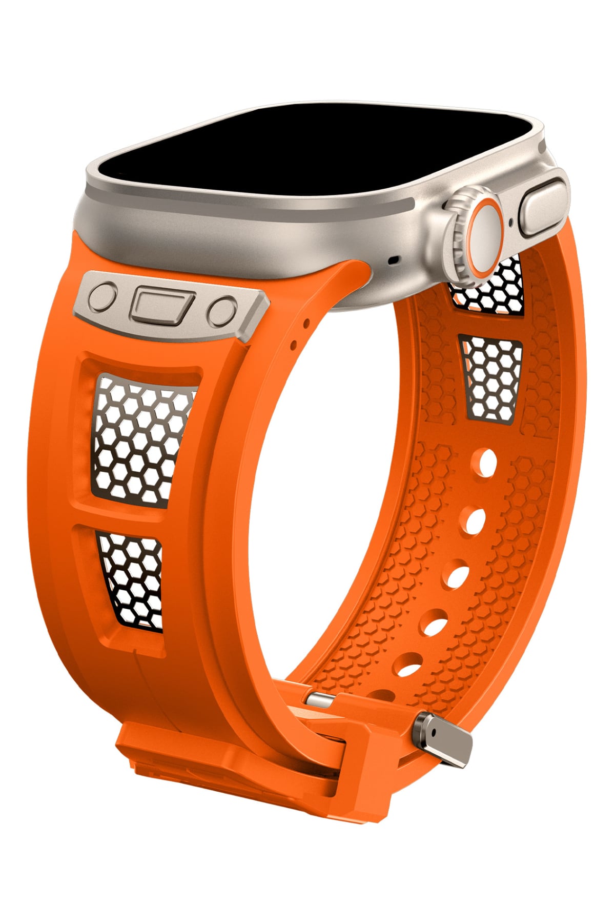 Apple Watch Uyumlu Hexagon Loop Silikon Kordon Turuncu