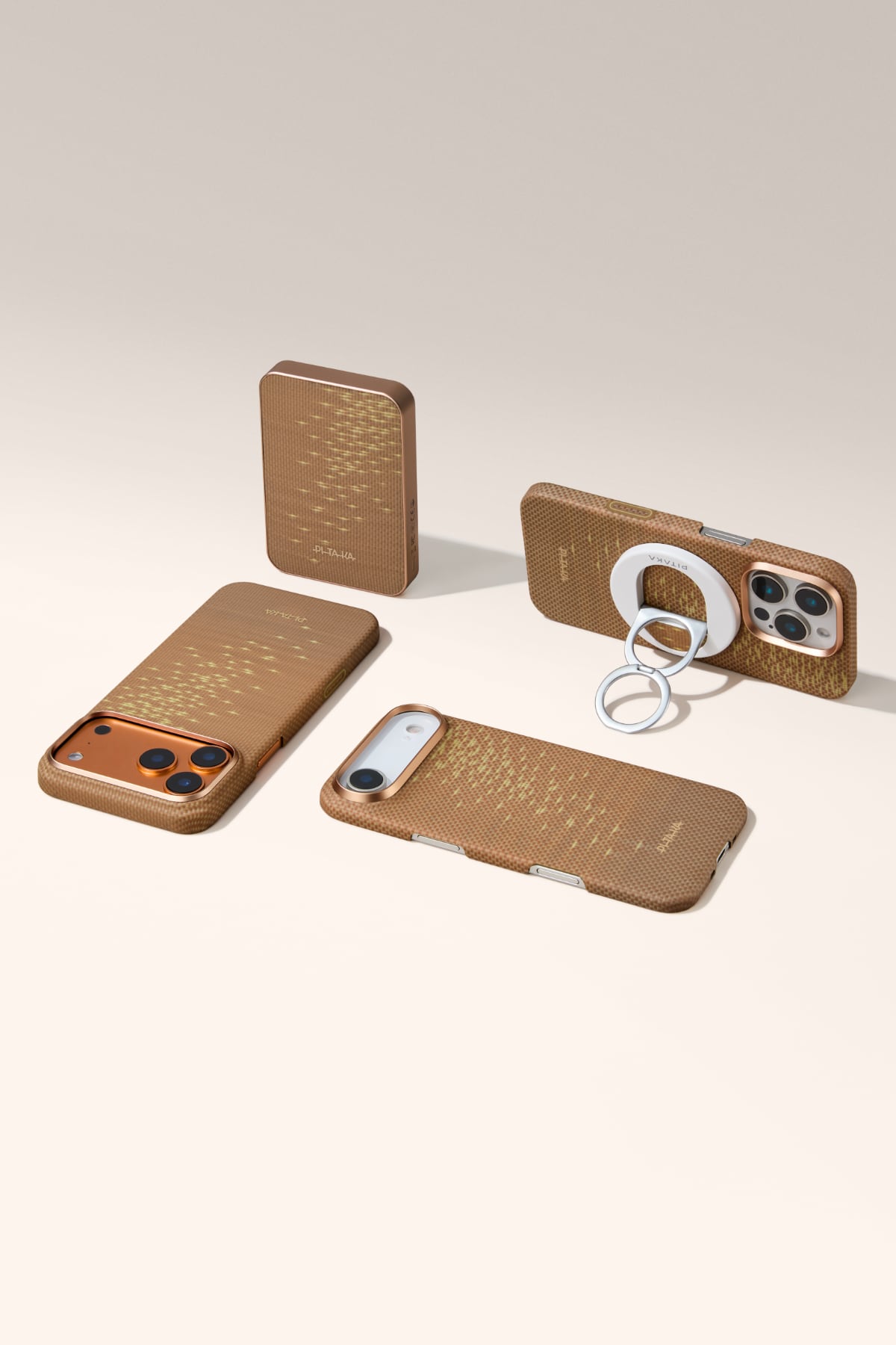 Aramid Fiber Magez Grip 3 Magsafe Magnetik Ring Stand Telefon Tutucu Golden Glint