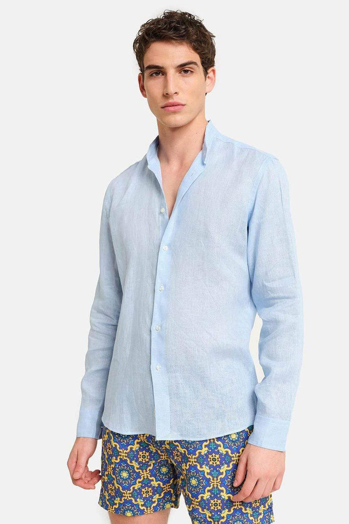 Peninsula | Art Linen Shirt Italian Collar Budelli | Milagron