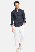 Peninsula | Art Linen Shirt Italian Collar Stromboli | Milagron