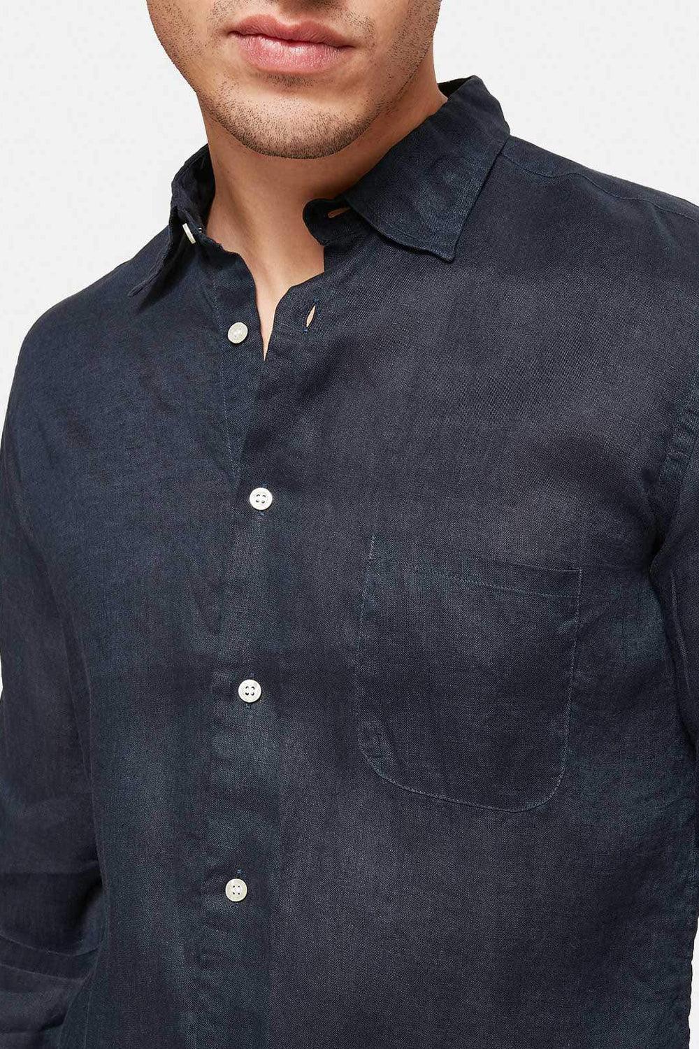Peninsula | Art Linen Shirt Italian Collar Stromboli 1 | Milagron