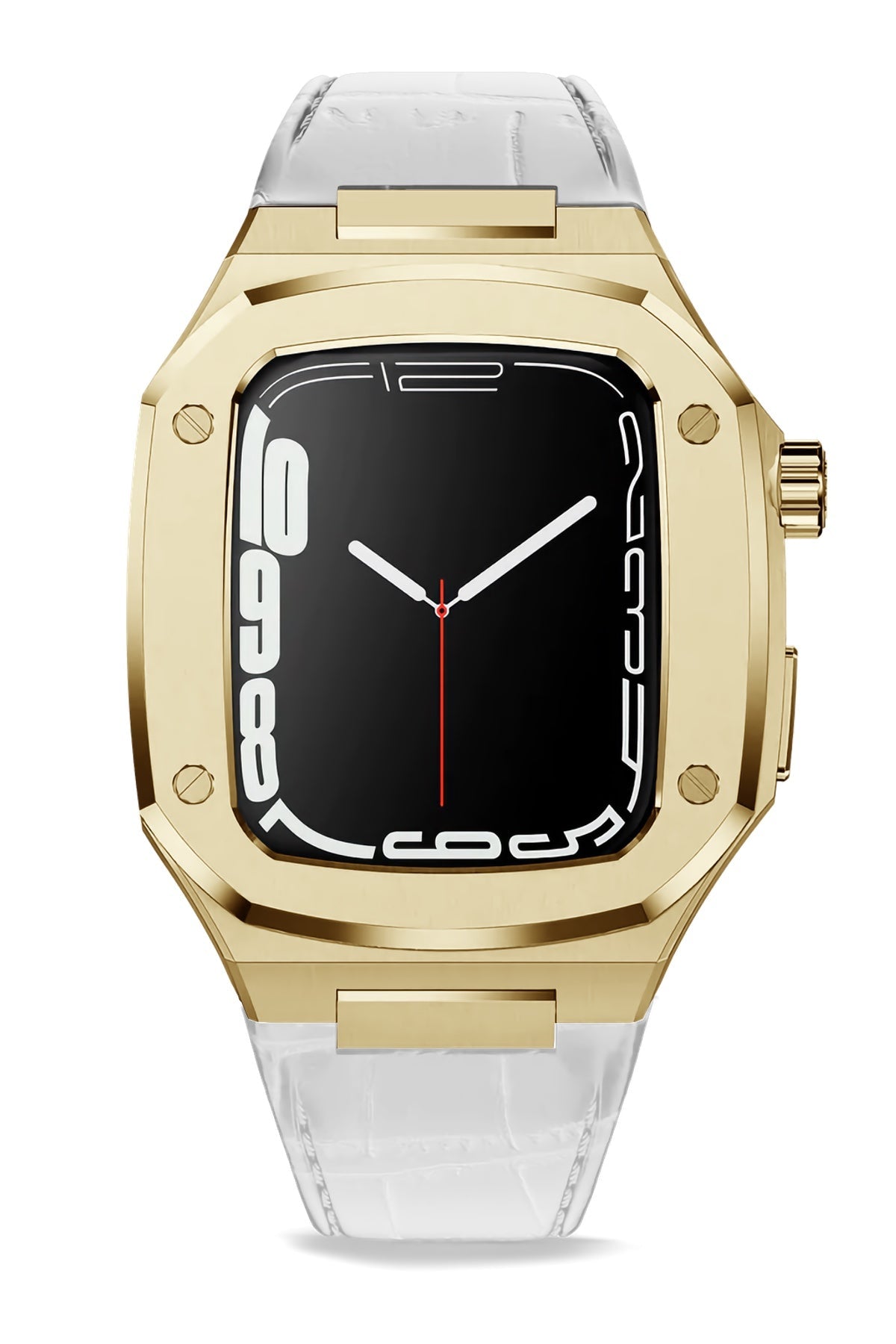 Apple Watch Uyumlu Belize Gold Kasa Koruyucu Deri Kordon Beyaz