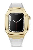Apple Watch Uyumlu Belize Gold Kasa Koruyucu Deri Kordon Beyaz