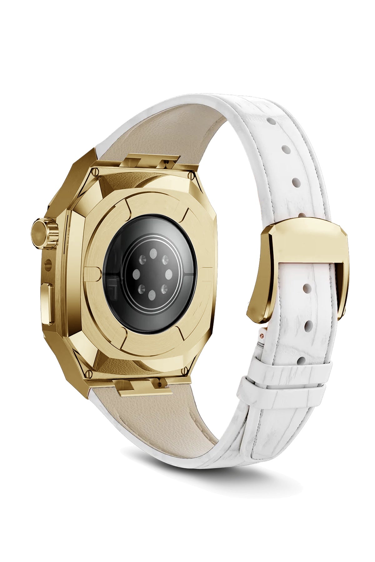Apple Watch Uyumlu Belize Gold Kasa Koruyucu Deri Kordon Beyaz