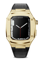 Apple Watch Uyumlu Belize Gold Kasa Koruyucu Deri Kordon Siyah