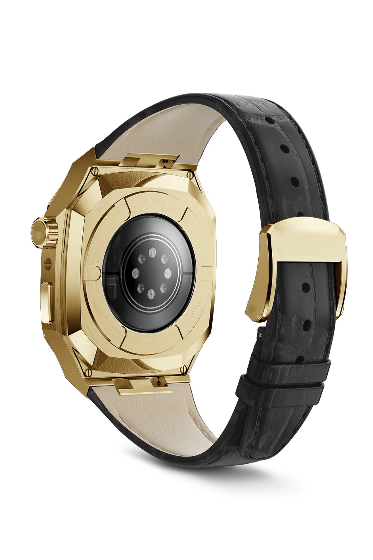 Apple Watch Uyumlu Belize Gold Kasa Koruyucu Deri Kordon Siyah