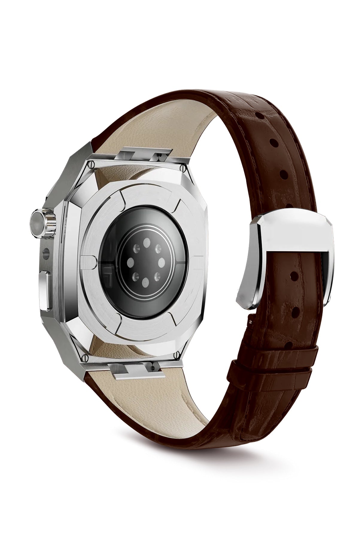 Apple Watch Uyumlu Belize Gümüş Gri Kasa Koruyucu Deri Kordon Taba