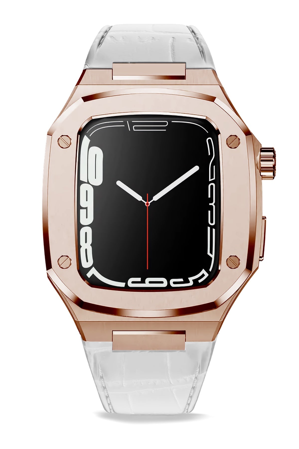 Apple Watch Uyumlu Belize Rose Gold Kasa Koruyucu Deri Kordon Beyaz
