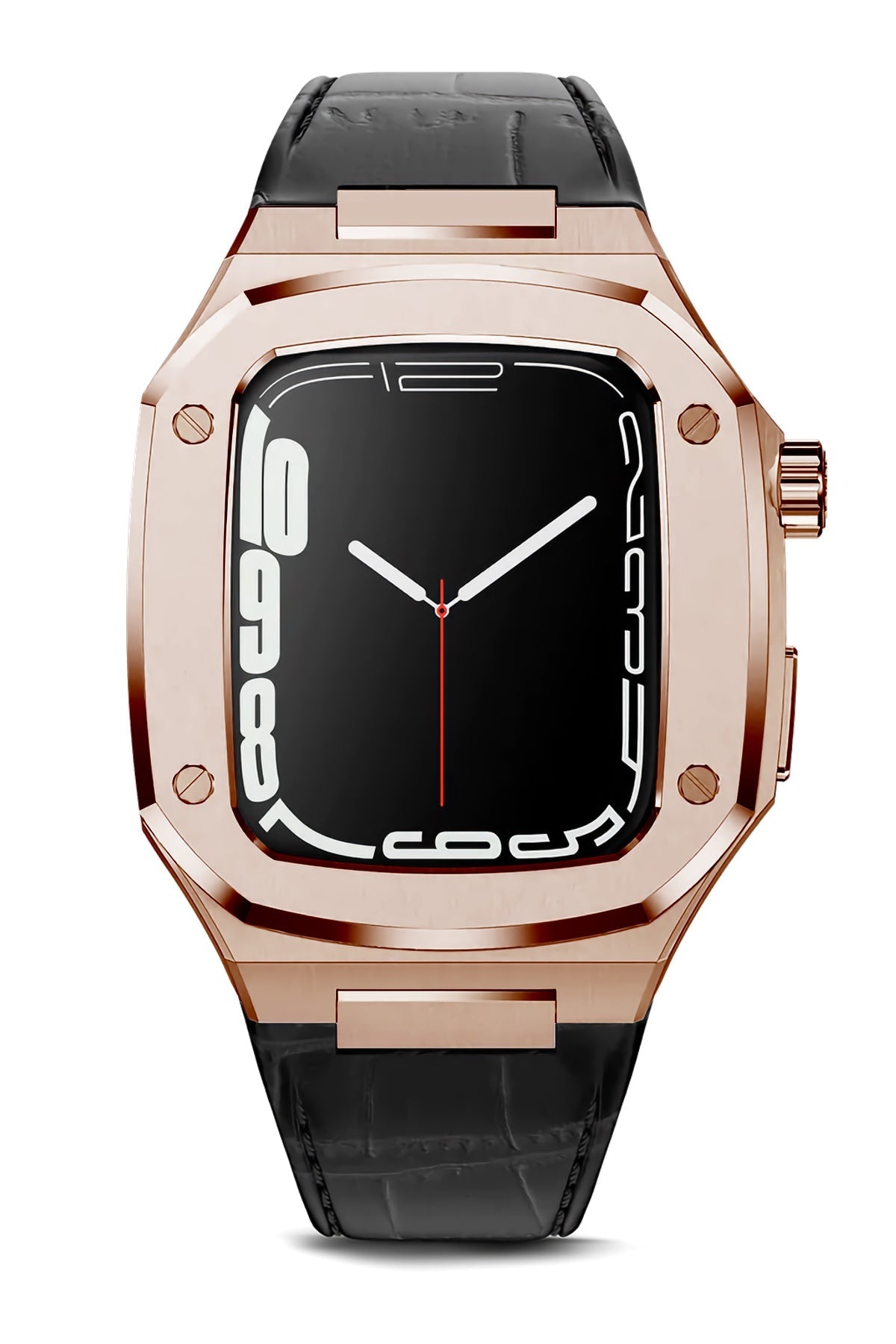 Apple Watch Uyumlu Belize Rose Gold Kasa Koruyucu Deri Kordon Siyah