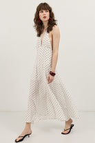 Antioch Beyaz Halter Yaka Puantiyeli Kadın Elbise