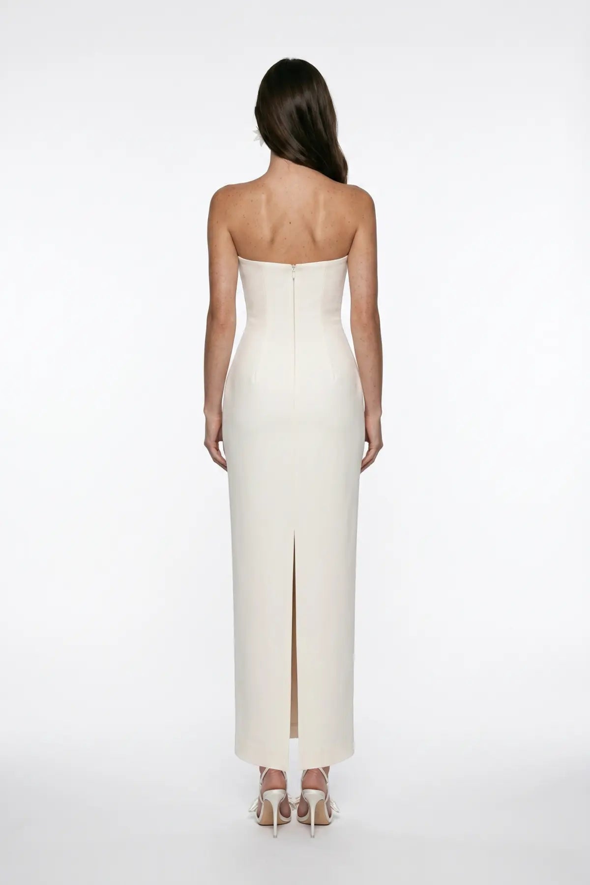 Beyaz Korse Detayli Krep MiDi Bodycon ElbiSe