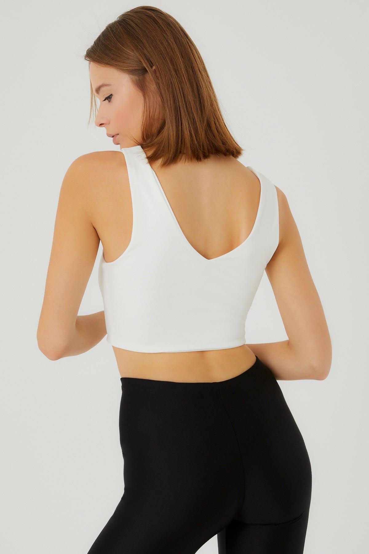 Liene V Yaka Crop Top | Beyaz