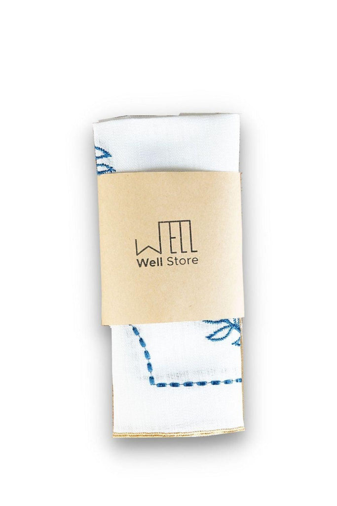Well Studio | Ev Tekstili | Bodrum Koleksiyonu Beyaz Mavi Keten Peçete | Milagron 