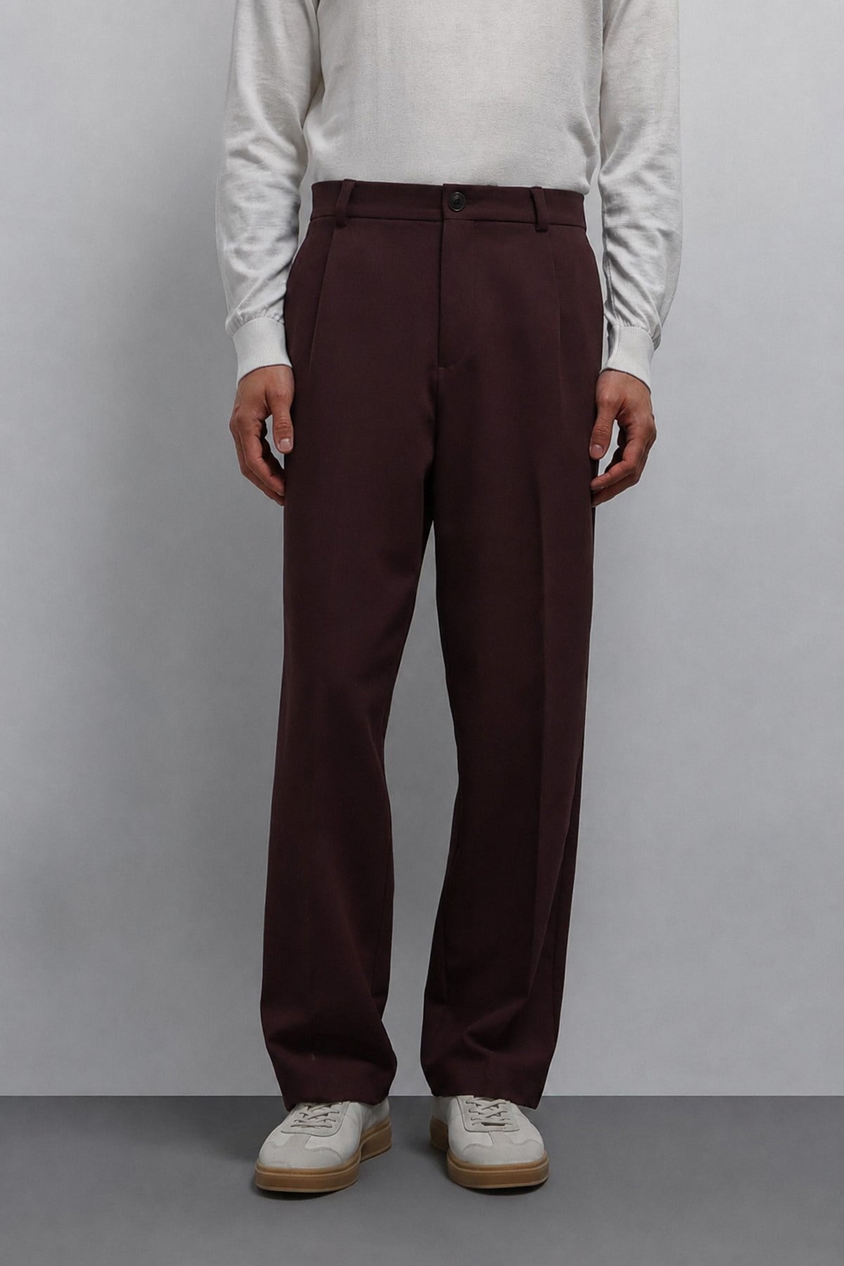 Antioch Bordo Relax Fit Baggy Pilili Erkek Pantolon